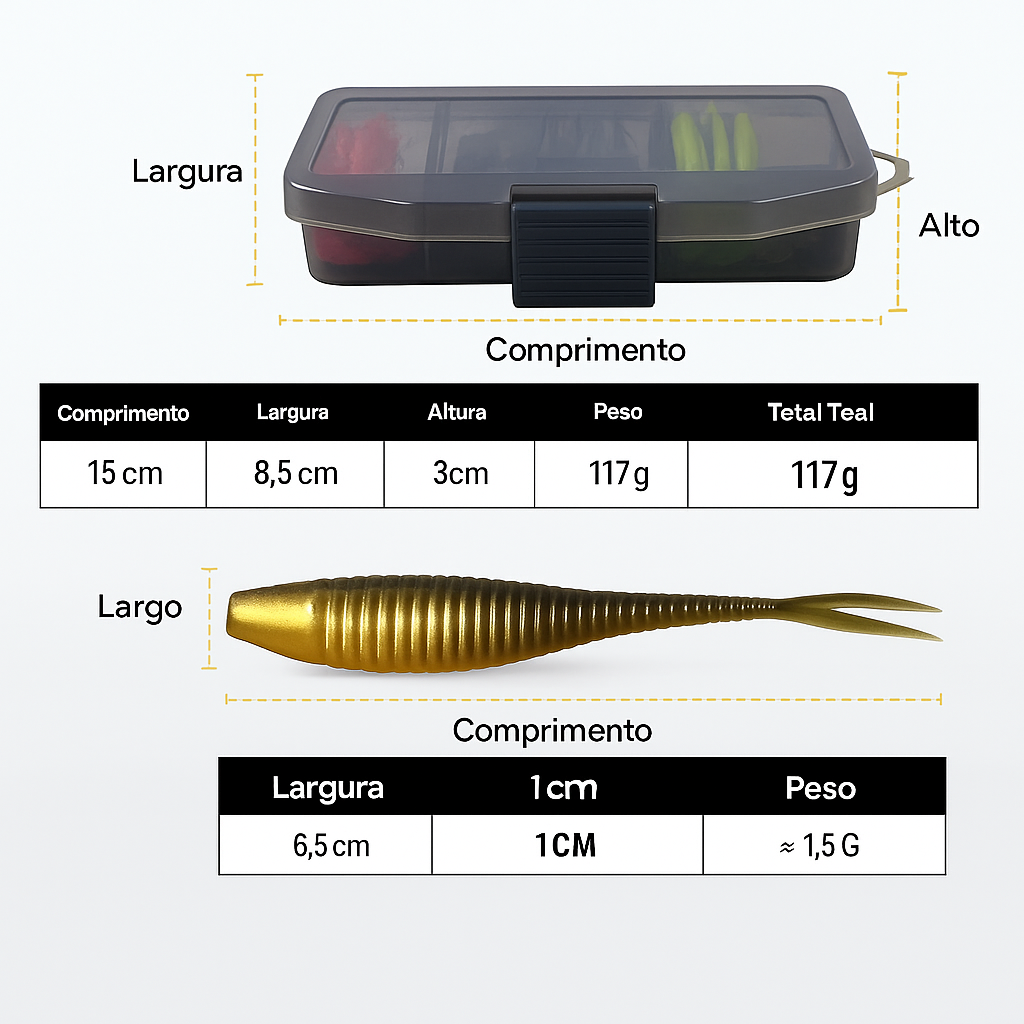 Kit de Iscas Soft 61 Peças + Caixa Brinde – Iscas Artificiais Realistas para Pesca