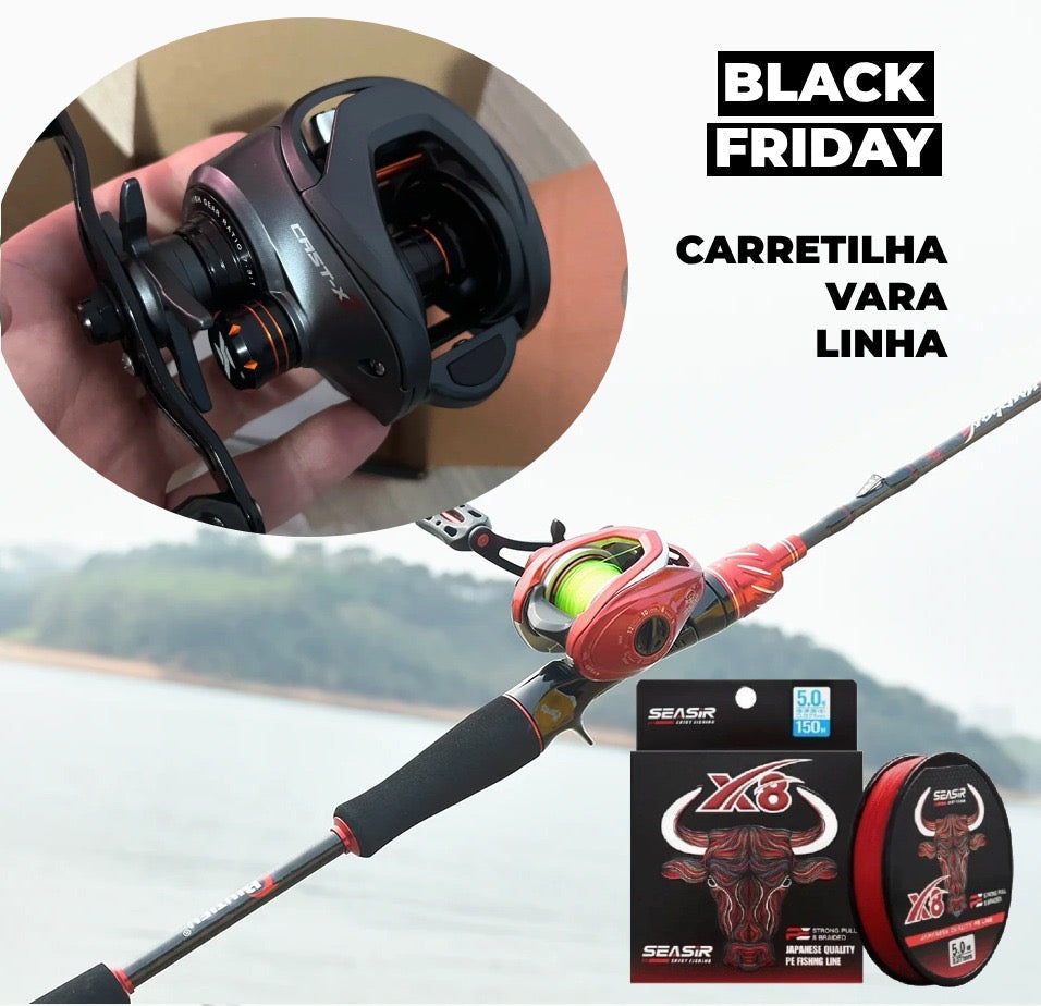 Kit Carretilha Seasir Cast xZ + Vara Biutifu + Linha Seasir| BLACK FRIDAY Pescando Online - Pescando Online