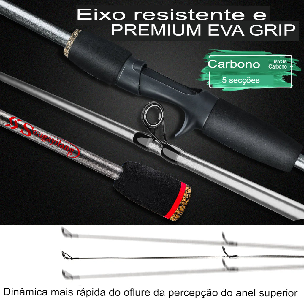 Conjunto de Vara e Carretilha Pescando Online 1,7m Carbono - Drag Máx 10kg + Linha PE Grátis Sougayilang - Pescando Online