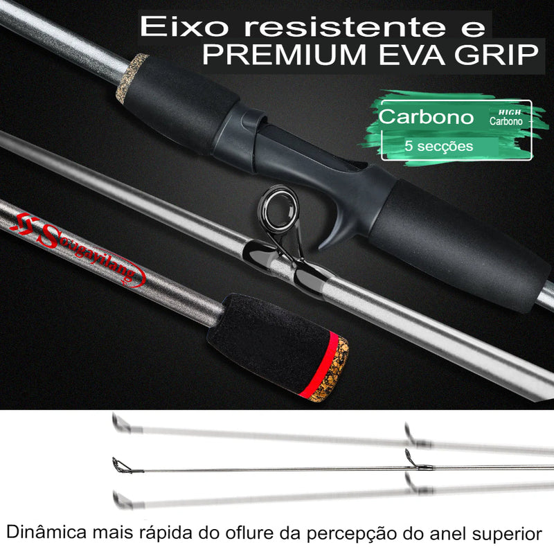Conjunto de Vara e Carretilha Pescando Online 1,7m Carbono - Drag Máx 10kg + Linha PE Grátis Sougayilang - Pescando Online