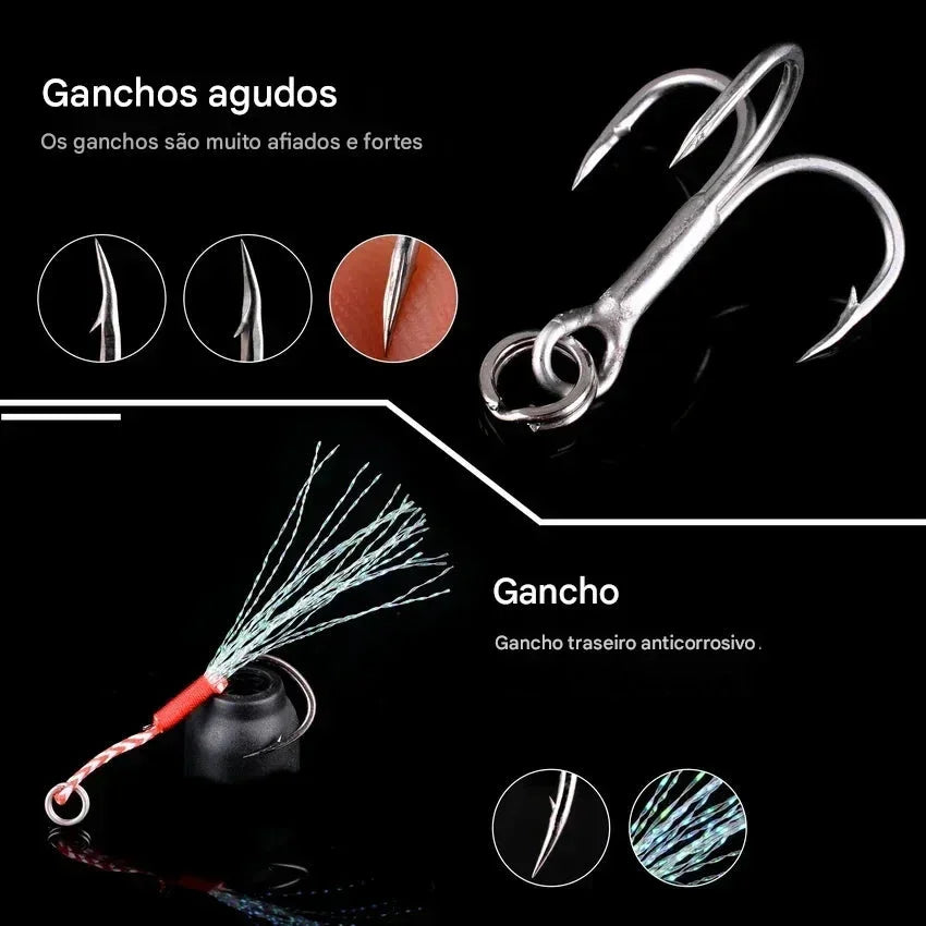 Kit 5 Iscas Metal Jig com Caixa – 10g a 60g | Isca Artificial para Pesca em Água Salgada e Doce