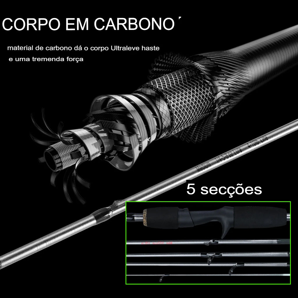 Conjunto de Vara e Carretilha Pescando Online 1,7m Carbono - Drag Máx 10kg + Linha PE Grátis Sougayilang - Pescando Online