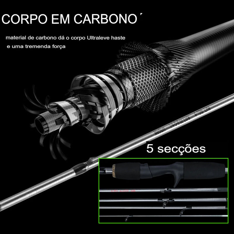 Conjunto de Vara e Carretilha Pescando Online 1,7m Carbono - Drag Máx 10kg + Linha PE Grátis Sougayilang - Pescando Online