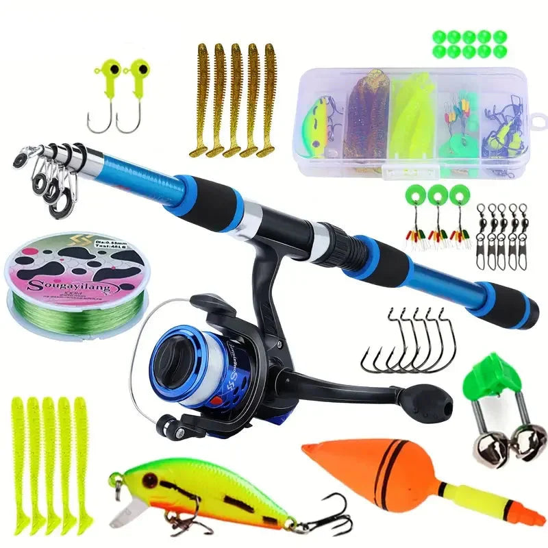 Kit de Pesca Completo Sougayilang: Vara Telescópica 1,8 m + Molinete 5.2:1 + Acessórios