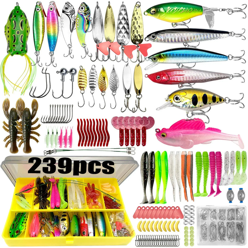 Kit de Pesca Completo| Iscas Artificiais Para Todos os Tipos de Pesca | 239 Unidades
