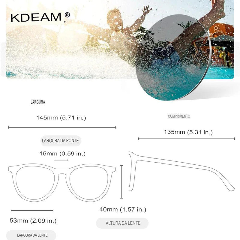 Óculos de Sol Feminino Polarizado Pescando Online | KDEAM Oversized Redondo - Pescando Online