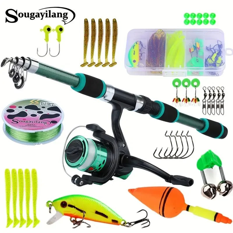Kit de Pesca Completo Sougayilang: Vara Telescópica 1,8 m + Molinete 5.2:1 + Acessórios