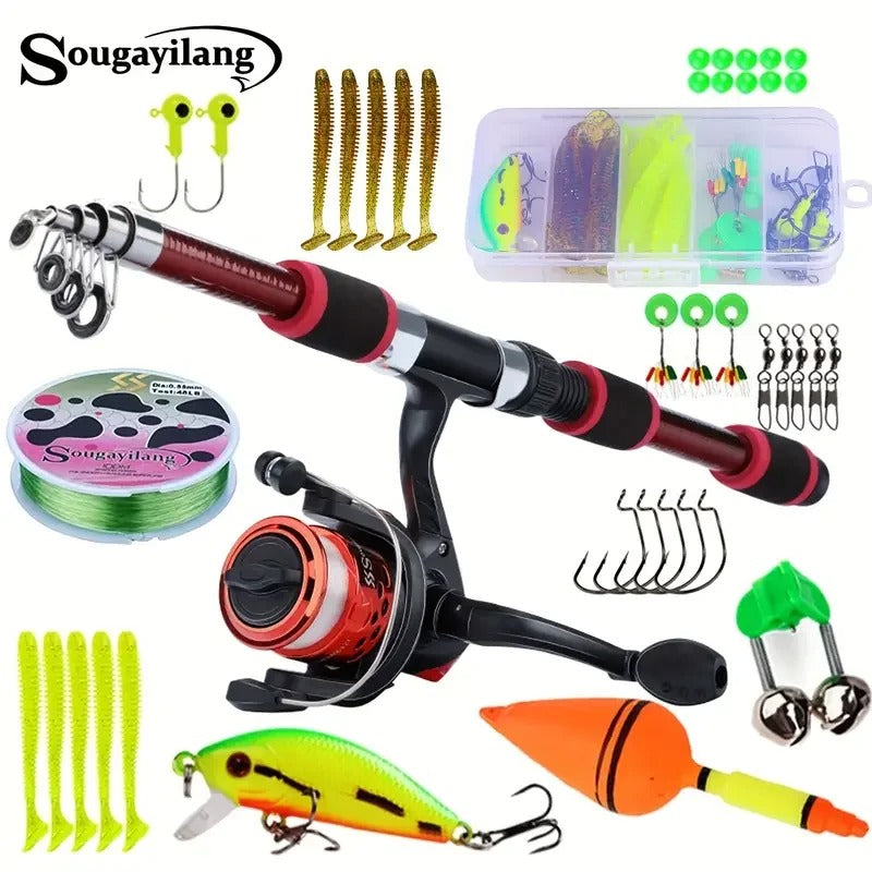 Kit de Pesca Completo Sougayilang: Vara Telescópica 1,8 m + Molinete 5.2:1 + Acessórios