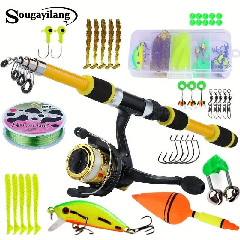 Kit de Pesca Completo Sougayilang: Vara Telescópica 1,8 m + Molinete 5.2:1 + Acessórios